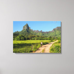 Tourist cycling on tropical Moorea canvas print