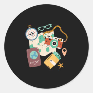 Tourist Holidays Costume Camera Pport Traveling Va Classic Round Sticker