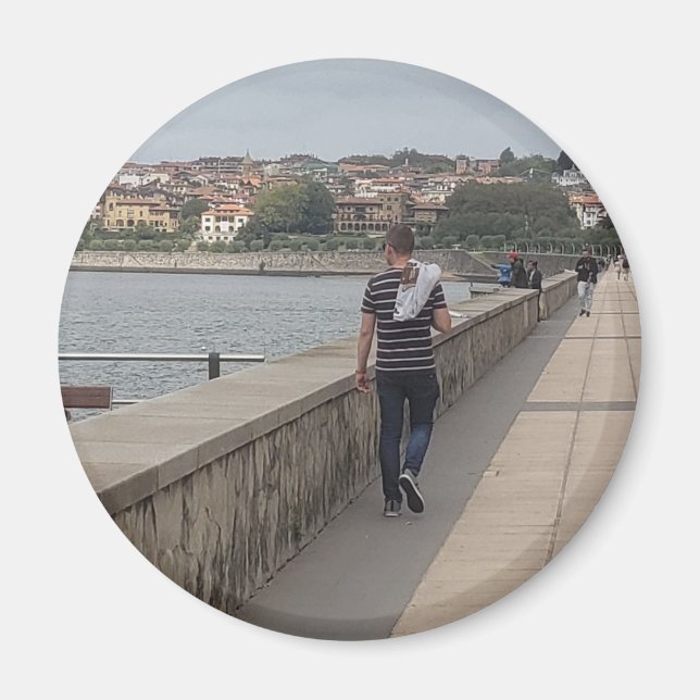 Tourist In The Port Of Bilbao, Spain Fridge Magnet (Front)