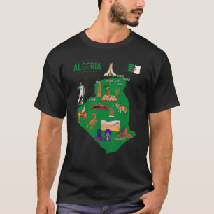 Tourist Map Of Algeria Major Cities Flag Symbols T-Shirt