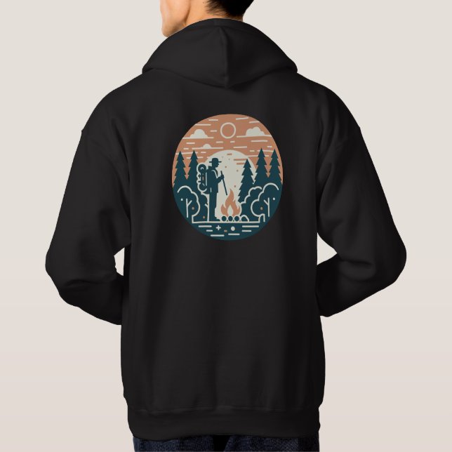 Tourist near a fire in the forest hoodie (Back)