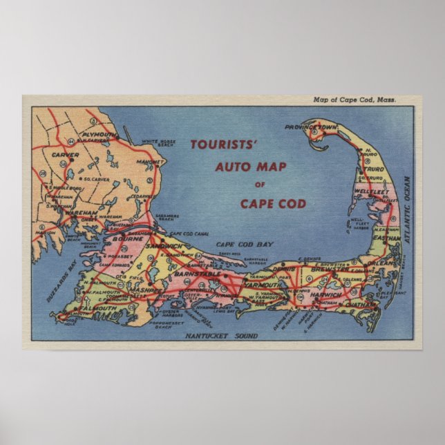 Tourists' Auto Map of Cape Cod Poster (Front)
