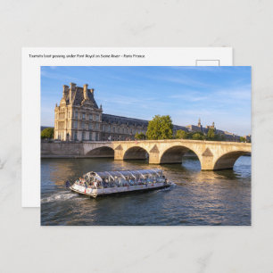 Tourists boat passing under Pont Royal - Paris Postcard