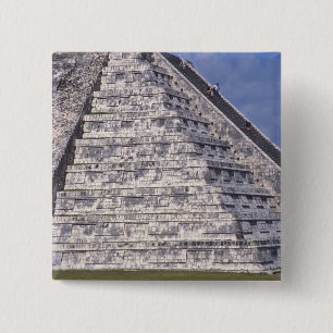 Tourists climbing stairs of El Castillo, stone 15 Cm Square Badge