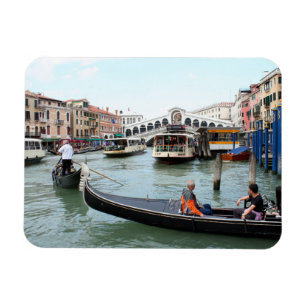 Tourists in Gondola look at Rialto Bridge, Venice Magnet