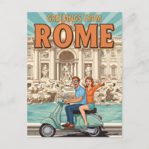 Tourists on Vespa in Rome Italy Postcard
