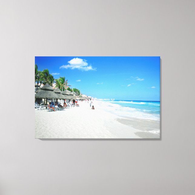 Tourists Walking On Cancun Beach Canvas Print (Front)