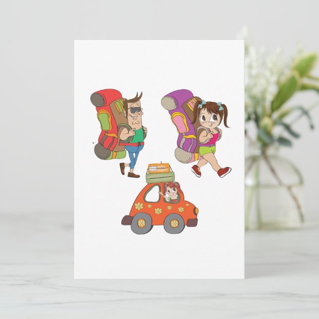 Tourists With Backpacks Travelling Invitation (Standing Front)