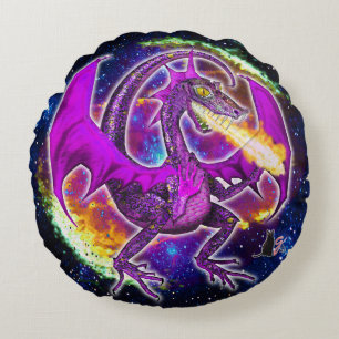 Tourmaline Cosmic Dragon Round Cushion