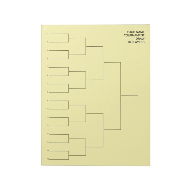 Tournament draw template notepad for 16 players (Rotated)