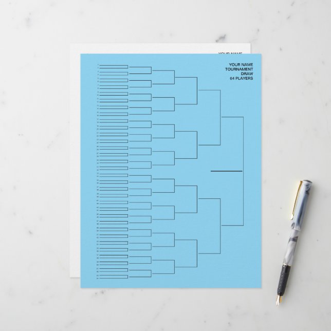 Tournament draw template paper sheet for 64 player custom letterhead (Front/Back In Situ)