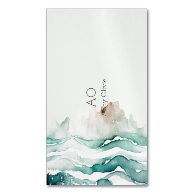 Tourquoise green pastel watercolor magnetic business card (Front Vertical)