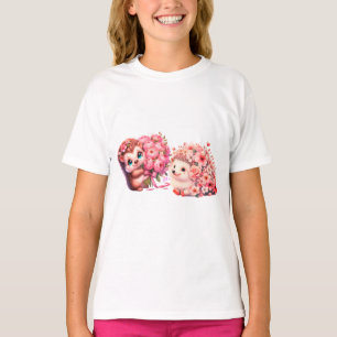  Tow cuteRomantic Floral Hedgehog Duo Illustration T-Shirt