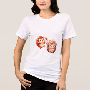 Tow cuteRomantic Floral Hedgehog Duo Illustration Tri-Blend Shirt