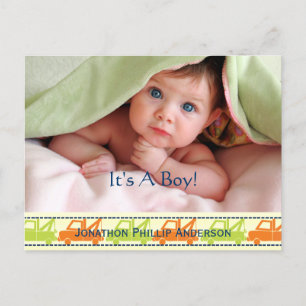 Tow Truck Baby Boy Announcement Postcard