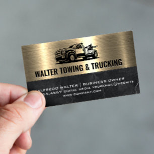 Tow Truck Logo   Metallic Gold Marble Business Card