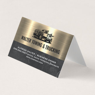 Tow Truck Logo | Metallic Gold Marble Business Card