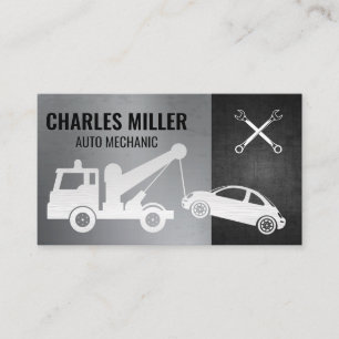 Tow Truck Pulling Car Wrenches Business Card