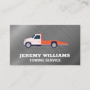 Tow Truck Services Metallic Brushed Background Business Card