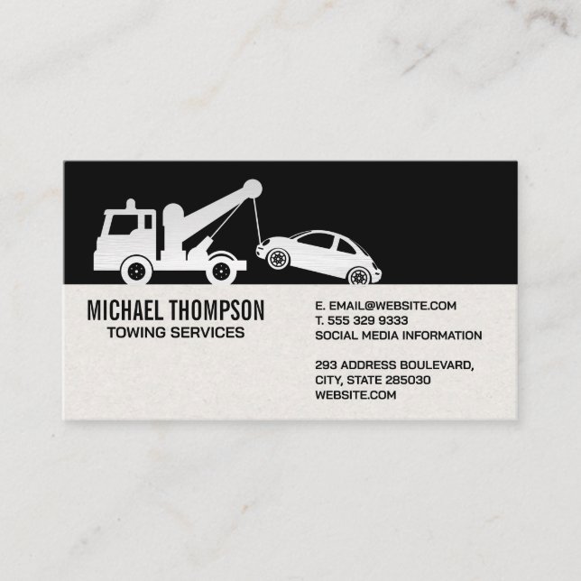 Tow Truck Vehicle Pulling Car Business Card (Front)