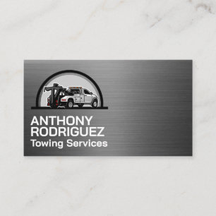 Tow Trucking Business Logo   Metallic Brushed Business Card
