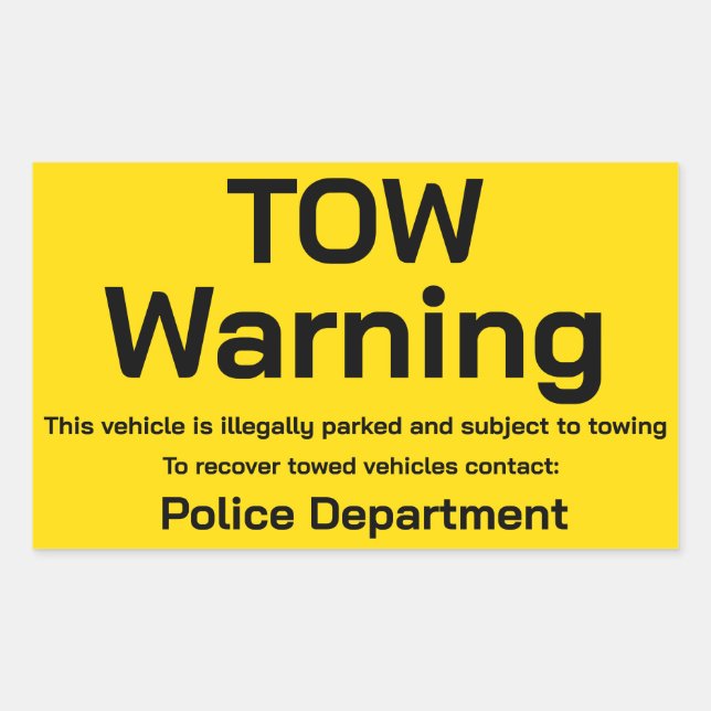 Tow warning rectangular sticker (Front)