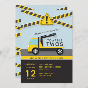 Towable Twos // Construction Second Birthday Invitation
