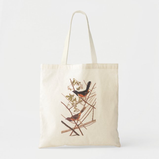 Towee Bunting Audubon Black and Orange Song Birds Tote Bag (Front)