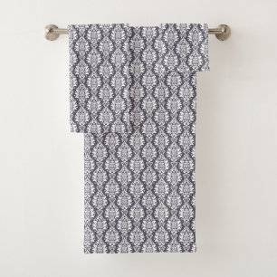 Towel and washcloth with a black and white floral 
