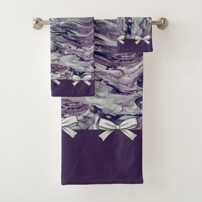 Towel Bath Set Lavender and Bows Personalised (Insitu)