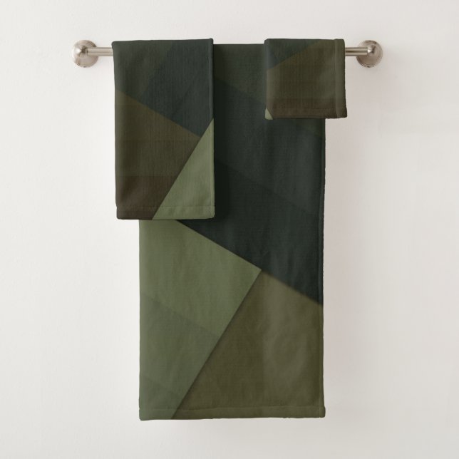 Towel, Patchwork, combined, olive, green, striped Bath Towel Set (Insitu)