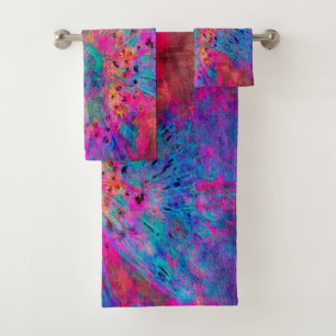 Towel Set Abstract Floral. in Blue & Pink