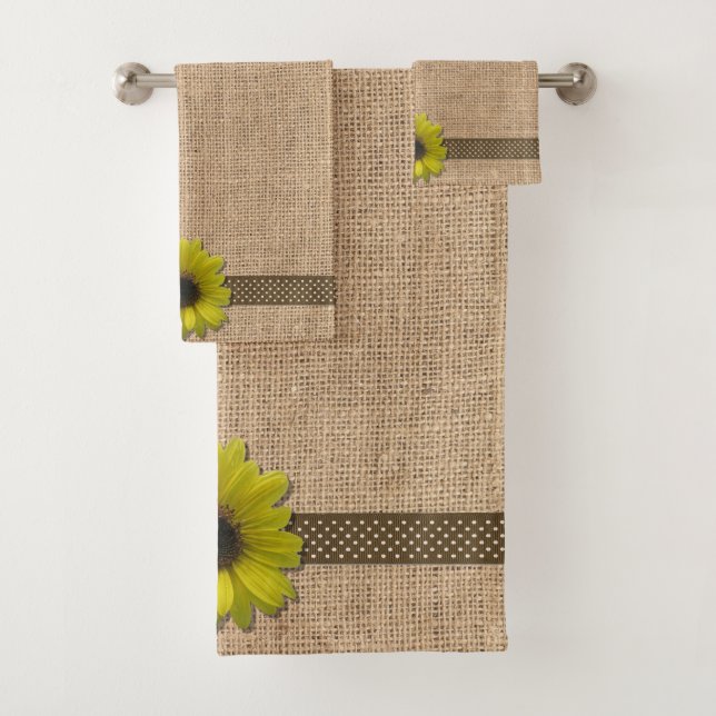 Towel Set - Burlap and Rain-Drenched Sunflower (Insitu)
