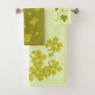 Towel Set Chartreuse olive lime gold floral