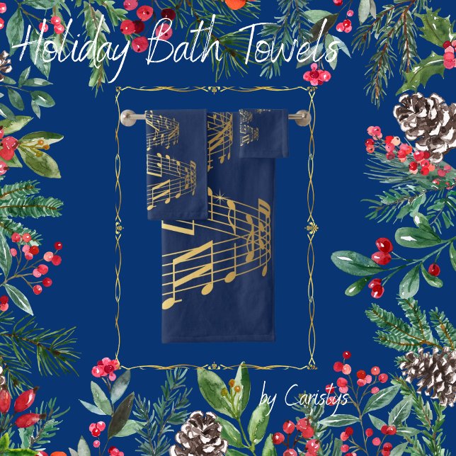 Towel Set Christmas Notes Royal Blue and Gold (Creator Uploaded)