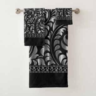 Towel Set - Drama in Black and Silver