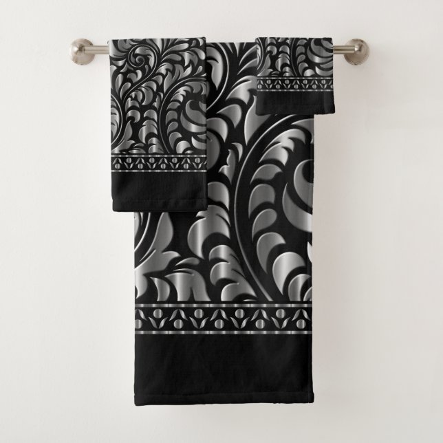 Towel Set - Drama in Black and Silver (Insitu)