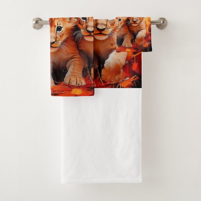 Towel set - Five Lion Cubs Artwork (Insitu)