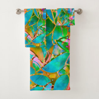 Towel Set Floral Abstract Stained Glass