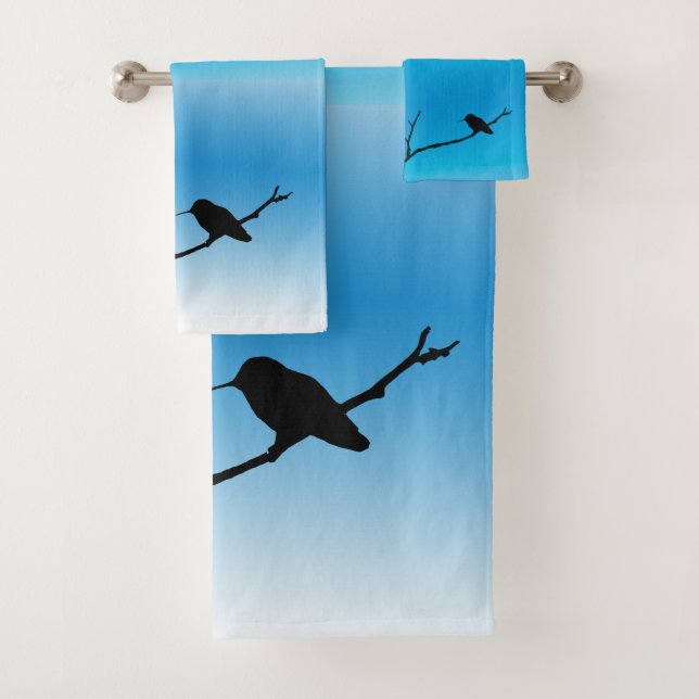 Towel Set - Hummingbird Silhouette on Blue (Insitu)