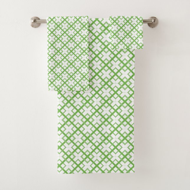 Towel Set - Interlaced Squares in Green (Insitu)