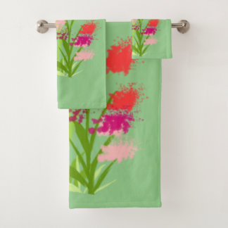 Towel Set Light green with Flowers