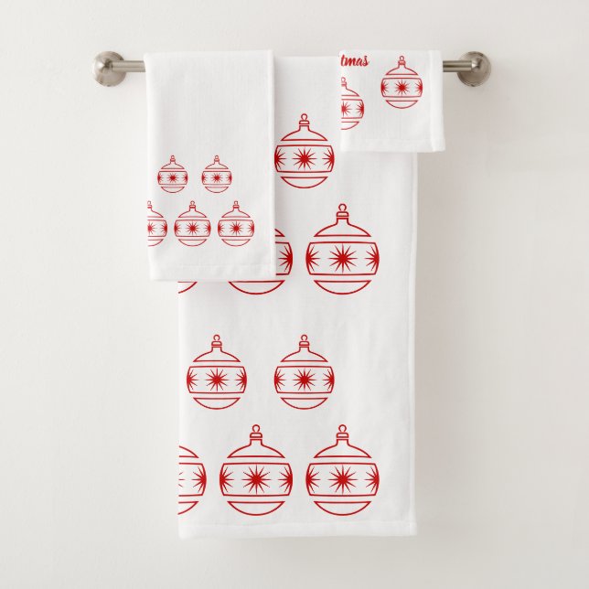 Towel Set - Red Christmas Orbs (Insitu)