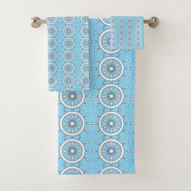 Towel Set - White Helm on Blue (Insitu)