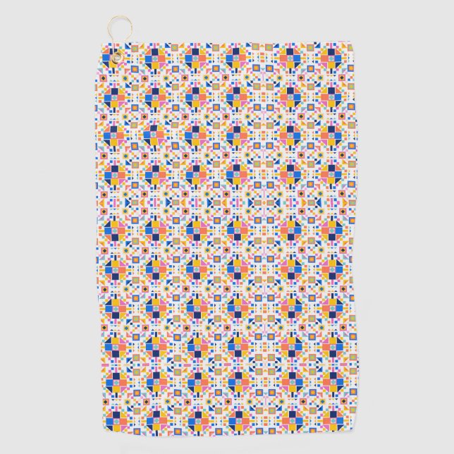 Towel with intricate, colourful geometric pattern  (Front)