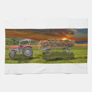 Towel with trucker and hay