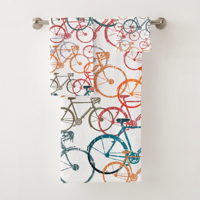 Towels of Colourful Bicycles Allover Stamped (Insitu)