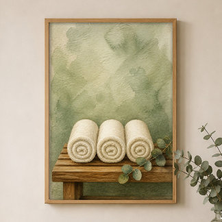 Towels on a Teak Bench Watercolour Poster