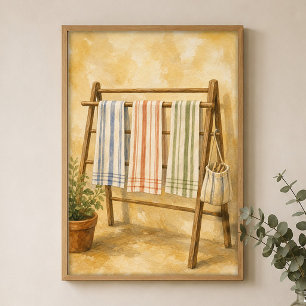Towels on the Drying Rack Watercolour Poster