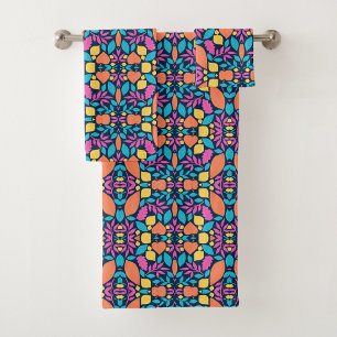 Towels with pink, blue, orange, and yellow hues
